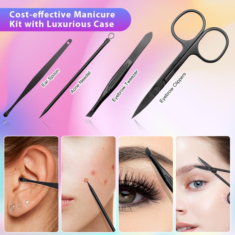 CGBE Nail Clippers Set, 12pcs Stainless Steel Nail Kit for Men, Manicure Set Pedicure kit for Mens Gifts - Black - Image 3